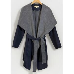 Michael Kors Jacket Wrap Coat Black Gray Shawl Collar Sweater Coat Belted MEDIUM